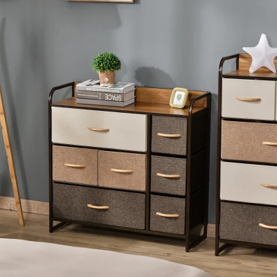 HOMCOM Cómoda com 7 Gavetas de Tecido Dobráveis Móvel Organizador com Estrutura Metálica e Antitombo 80x29x78,5 cm Multicolor