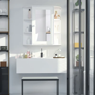 HOMCOM Szafka z lustrem do łazienki, szafka wisząca na ścianę z 8 przegródkami, wielofunkcyjna szafka łazienkowa, kolor biały, wymiary 66 x 17 x 63 cm