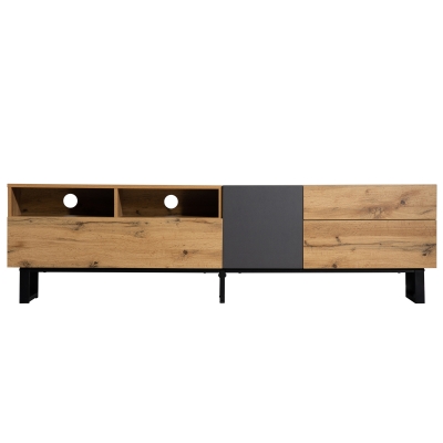 Mobile TV Moderno Colorblocking con Venature in Legno e Superficie Lucida, Nero