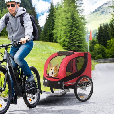 PawHut Fahrradanhänger Hundeanhänger bis 20 kg mit Universalkupplung Stahl Rot+Schwarz
