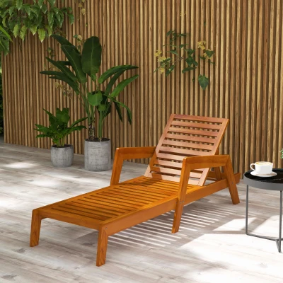 Outsunny Ligstoel Tuinligstoel Houten Ligstoel, Massief hout, 66 cm x 190 cm x 73,5 cm, Oranje