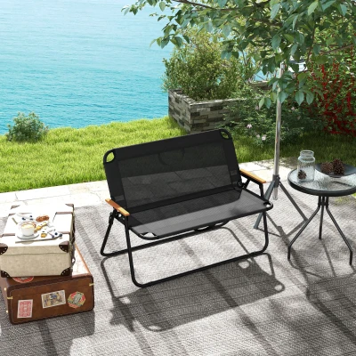 Outsunny Tuinbank Zitbank, Opvouwbare 2-Persoons Campingbank tot 220 kg belastbaar Zwart, Netstof, 108 x 65 x 73 cm