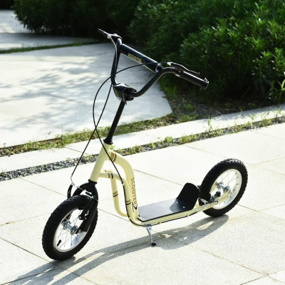 HOMCOM Kinderroller ab 5 Jahre Scooter Kinderscooter Tretroller Cityroller Kinder Roller Kickboard mit Luftreifen 12 Zoll Gummi Aluminium Beige 120 x 58 x 85-95 cm