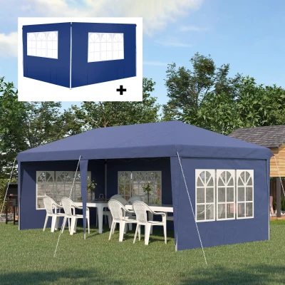 Outsunny Conjunto de Carpa Incluye 1 Carpa Plegable 6x3 m con 4 Laterales Desmontables y 2 Paredes Laterales 3x2 m Azul