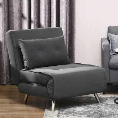 HOMCOM Fotel z funkcją spania, Składany fotel sypialny, Pikowanie, Wygląd lnu, 77 cm x 88 cm x 83 cm, Ciemnoszary
