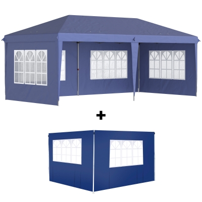 Outsunny Conjunto de Carpa Incluye 1 Carpa Plegable 6x3 m con 4 Laterales Desmontables y 2 Paredes Laterales 3x2 m Azul