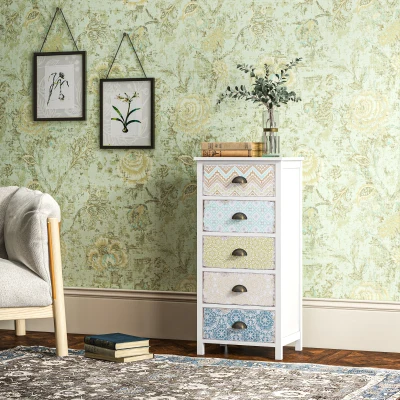 HOMCOM Komoda Schubladenkommode Siedeboard, w stylu nowoczesnym, 5 szuflad, 46 cm x 34 cm x 97,5 cm, Wielokolorowy