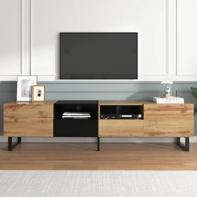 Mueble TV con Diseño Robusto 190x38x48 cm Madera Natural y Negro