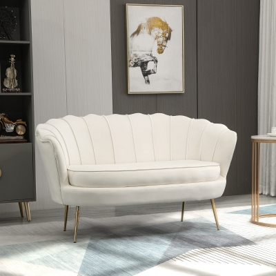 HOMCOM Vintage Sofa dwuosobowa, Sofa, meble tapicerowane, aksamit, do 150 kg, Krem/Złoto
