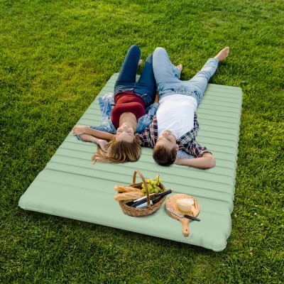 Outsunny Opblaasbaar campingmatras, inclusief luchtpomp, 1 kussen, 200 x 135 x 10 cm, groen