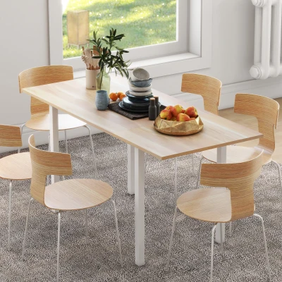 HOMCOM Eettafel voor 6 personen, Keukentafel, Uitschuifbaar, Inklapbaar, Bruin + Wit