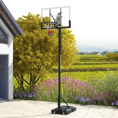 SPORTNOW Basketballständer, mobil, höhenverstellbar, bruchsichere Rückwand, 235-305 m Korbhöhe, Schwarz