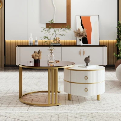 Tavolino 2-in-1 Rotondo in MDF, Bianco