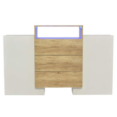 Credenza Moderna 140 cm con LED, Bianco e color Legno