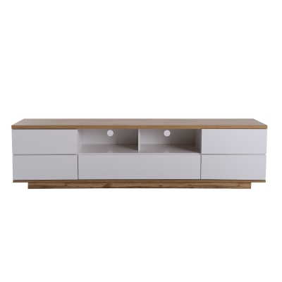 Mobile TV moderno color block in bianco con venature del legno, Bianco