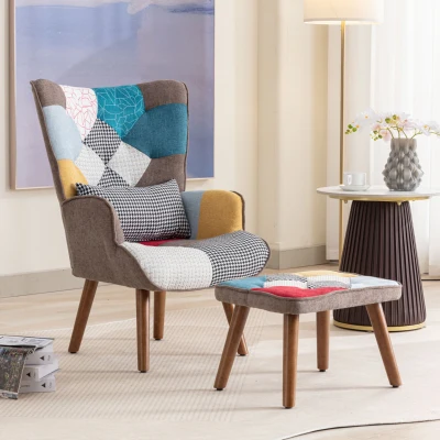Sedia Moderna in Legno con Poggiapiedi, Multicolore
