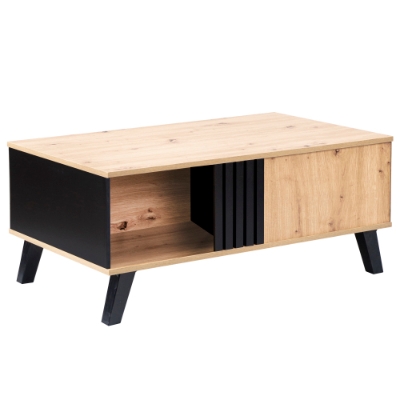 Tavolino da Salotto Design in Legno Colorato e Nero 100 x 60 x 53 cm con Cassetti, Naturale