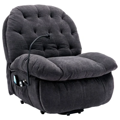 Butaca Relax Giratoria 360° con Masaje Calefacción Lumbar Porta Smartphone y Bolsillo Lateral Gris