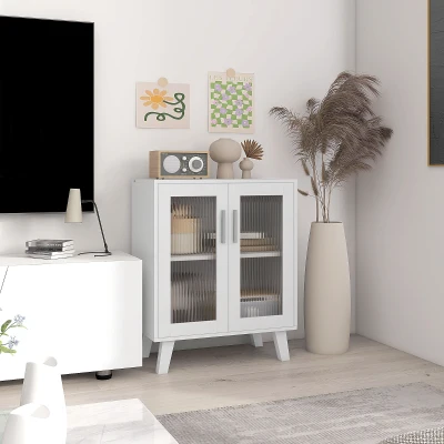 HOMCOM Credenza Moderna con 2 Ante Trasparenti e 2 Ripiani Bianco
