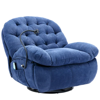 Butaca Relax Giratoria 360° con Masaje Calefacción Lumbar Porta Smartphone y Bolsillo Lateral Azul