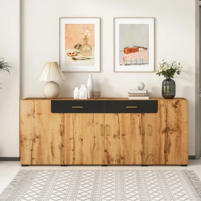 Credenza Multifunzione Elegante con 4 Ante e 2 Cassetti, Marrone