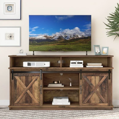 Mobile TV Stile Country con Ante Scorrevoli, Marrone