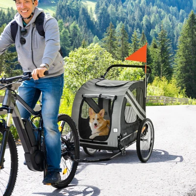 PawHut 2-in-1 Hundeanhänger Hundewagen Fahrradanhänger bis 20kg wasserfest Sicherheitsleine Reflektoren 140 cm x 72, 5 cm x 108 cm Grau