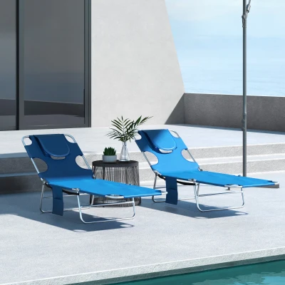 Outsunny Foldable Sun Lounger Set of 2 Blue