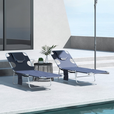 Outsunny Foldable Sun Lounger Set of 2 Grey