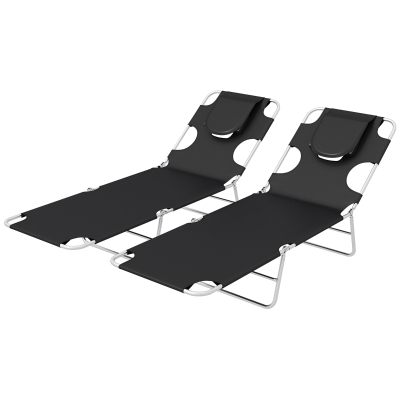 Outsunny Foldable Sun Lounger Set of 2 Black 5-Position