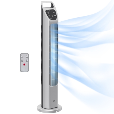 HOMCOM Tower Fan, Electric Cooling Fan with Remote, 75° Oscillating, 3 Speed 3 Modes, 4H Timer, Quiet Standing Bladeless for Bedroom Office, Silver