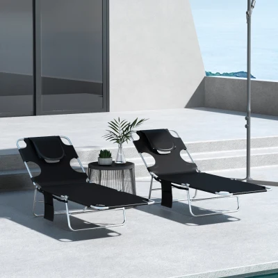 Outsunny Foldable Sun Lounger Set of 2 Black 5-Position