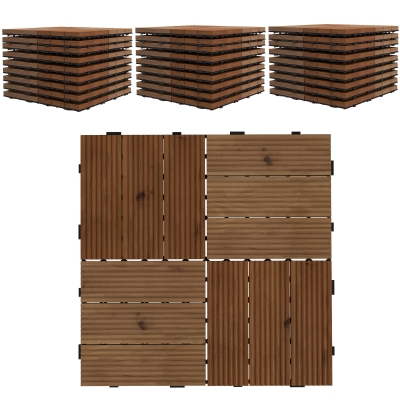 Outsunny 27 Pcs Wooden Decking Tiles Anti-slip Brown 30x30cm