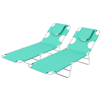 Outsunny Foldable Sun Lounger Set of 2 Green