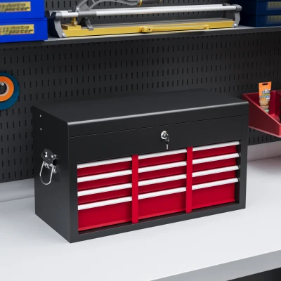 HOMCOM Gereedschapskist, afsluitbaar, 6 lades, stalen behuizing, 60x26x34cm, Rood+Zwart