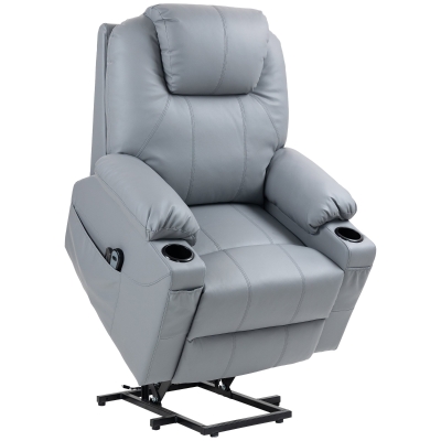 HOMCOM Massageliftstoel voor Senioren, 8 Massagestanden, Kantelbare Rugleuning, 88 cm x 99 cm x 106 cm, Grijs