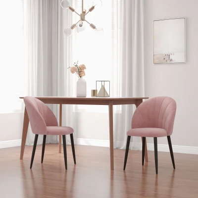 HOMCOM Set 2 Sedie da Pranzo Stile Nordico in Velluto Rosa
