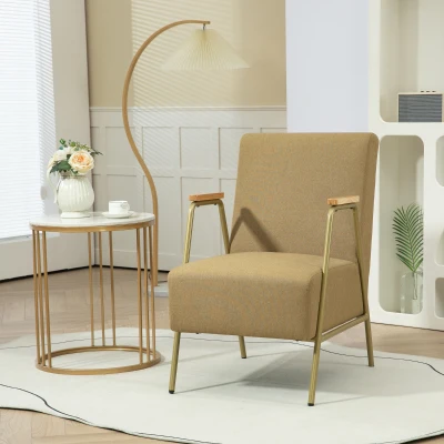Scaun accent modern cu cadru din otel auriu, Fotoliu tapit
