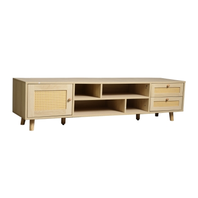 Mobile TV in Rattan Color Legno  per TV fino a 70 Pollici, Quercia