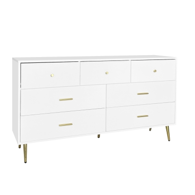 Credenza Elegante con 7 Cassetti e Dettagli Dorati, Bianco
