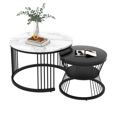 Set 2 Mese de Cafea Moderne cu Îmbinare, Negru+Alb