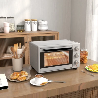 HOMCOM Minipiekarnik 21L, 3 Tryby Gotowania, 100°C-230°C, Ruszt & Blacha, Stal Nierdzewna/Szkło, Srebrny