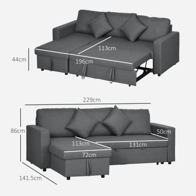 ENJUN 83 Inch Convertible L-Shaped Sleeper Sectional Sofa Linen With Storage Chaise - View #11