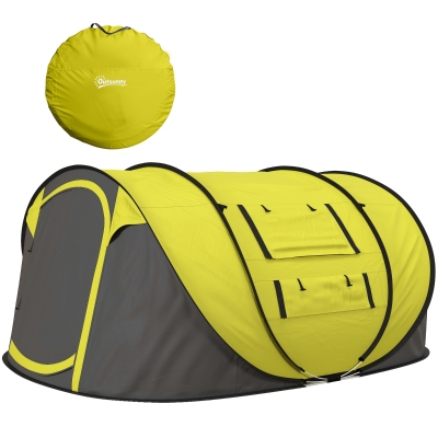 Outsunny 4-5 Person Pop-up Camping Tent Family Tent w/ 2 Mesh Windows & PVC Windows Portable Carry Bag for Outdoor Trip, Yellow