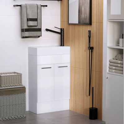 kleankin Móvel de Casa de Banho com Lavatório Cerâmico Móvel de Casa de Banho de Parede com 2 Portas Estilo Moderno 50x86x25 cm Branco
