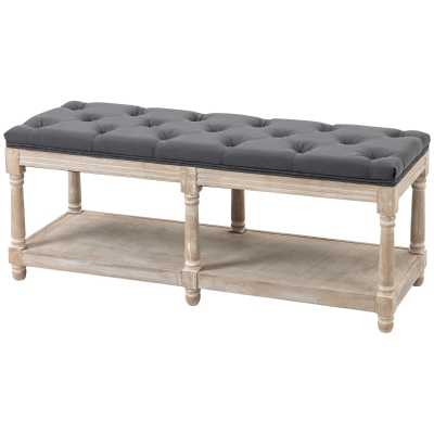 HOMCOM Zitbank met Opbergruimte, Vintage Ontwerp, Knoopstiksels, Rubberhout, 115x40x48cm, Grijs