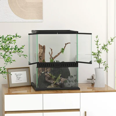 PawHut Terrarium szklane, zamek, zarządzanie kablami, 45x45x60cm, Czarny