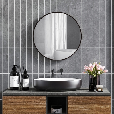HOMCOM Badkamerspiegel, Modern Ontwerp, Aluminium Frame, 60x60x3 cm, Zwart