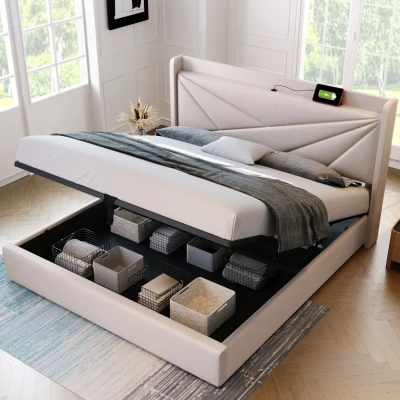 Letto Matrimoniale con Contenitore, 140x200cm, Beige