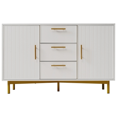 Credenza Elegante con 2 Ante e 3 Cassetti, Bianco